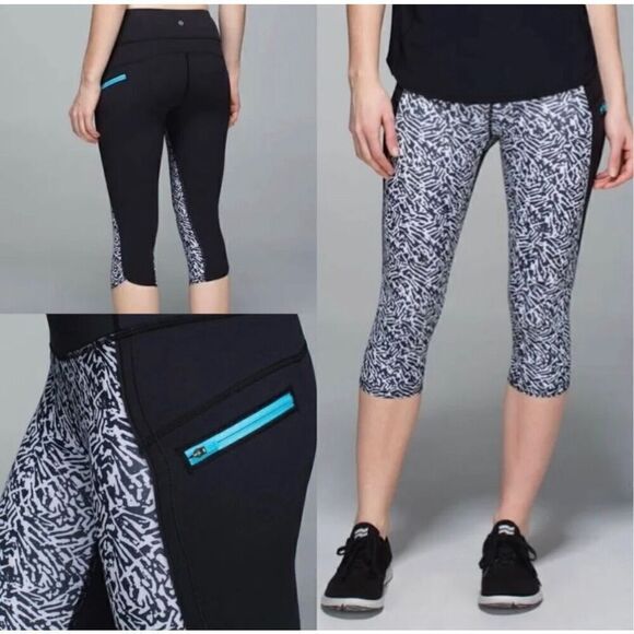 Lululemon Run Top Speed Crop Tight Leggings, Size 4 Black White 18” - Picture 1 of 10